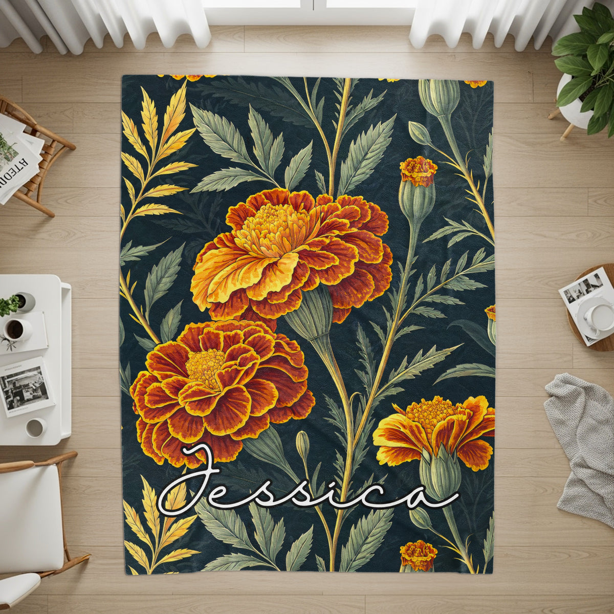 Custom Floral Pattern with Custom Name on it Custom Blanket - Walk Greener