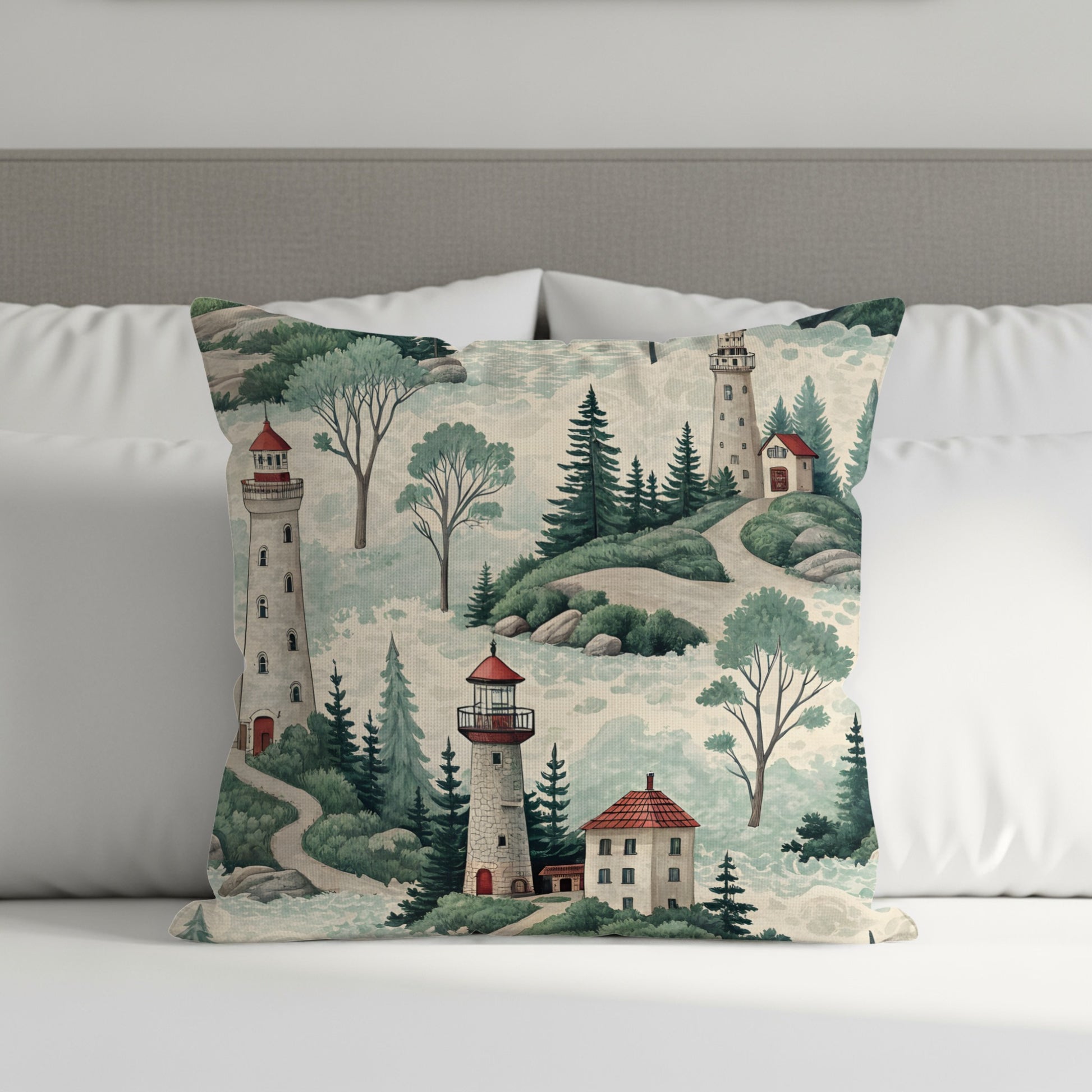Scenic Coastal Lighthouse Design Cushion Cover