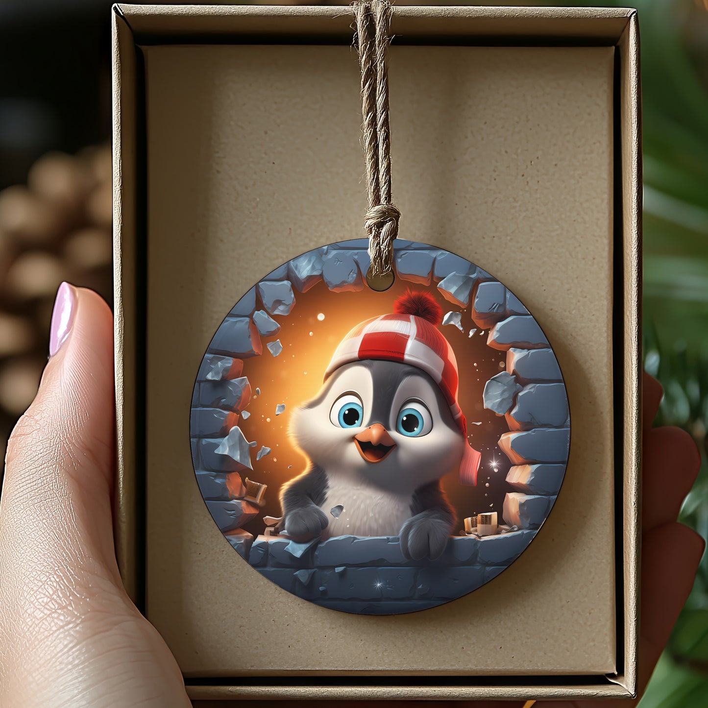 Cute Penguin with Hat Christmas Ornament product
