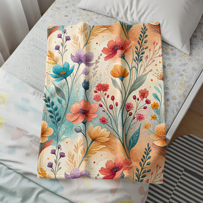 Watercolor Flower Garden Floral Art Velveteen Plush Blankets - Walk Greener