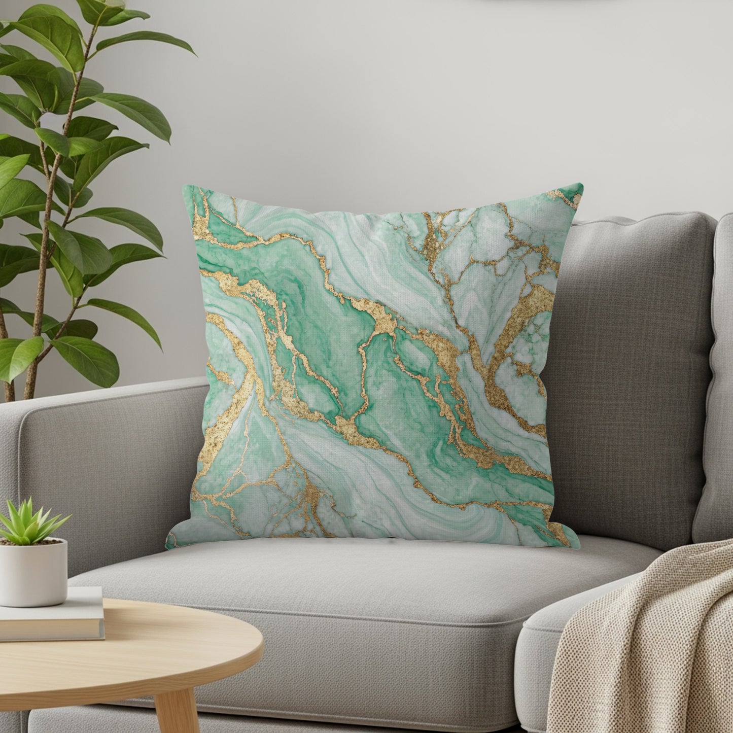 Elegant Green Marble Pattern Throw Pillow Pillow