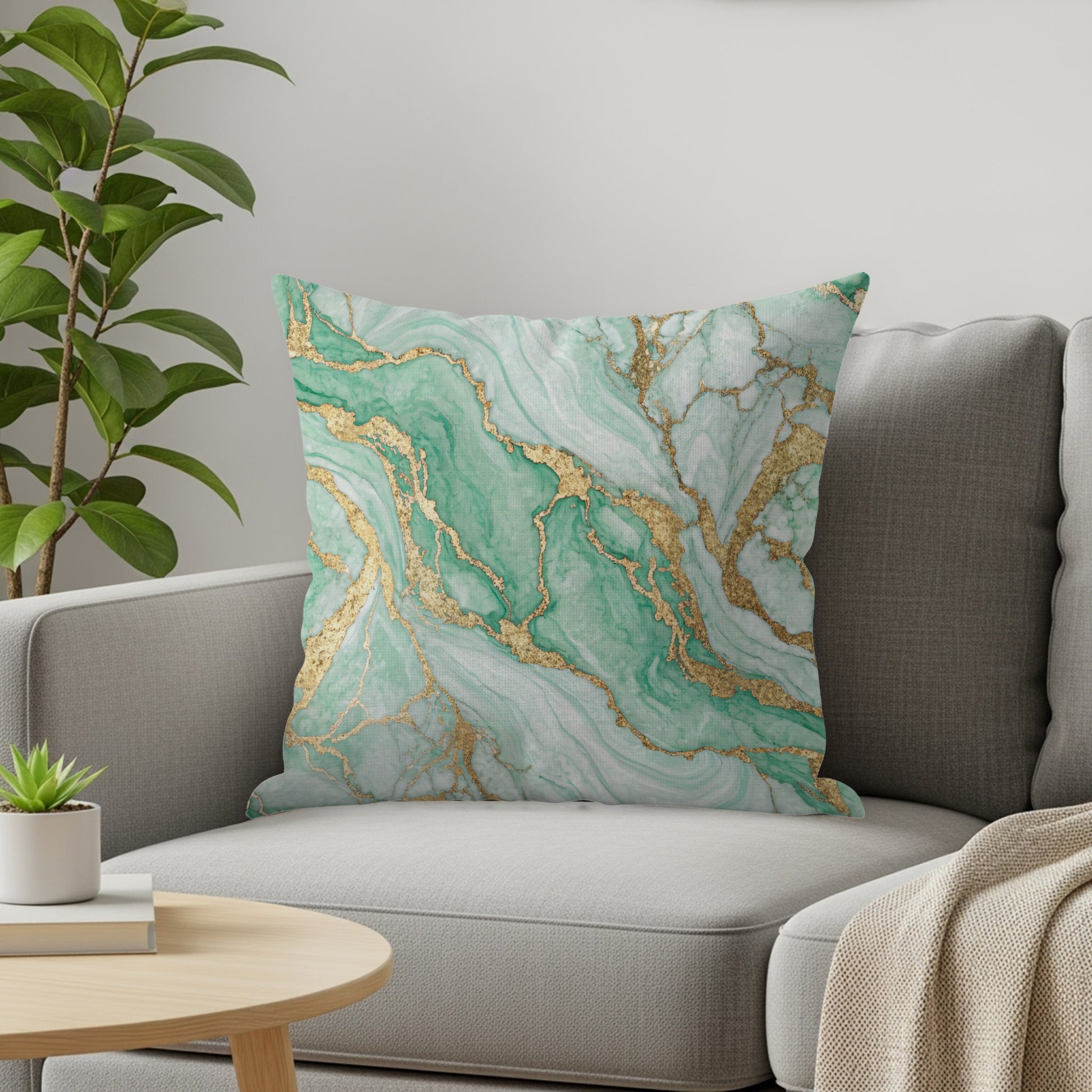 Elegant Green Marble Pattern Throw Pillow Pillow