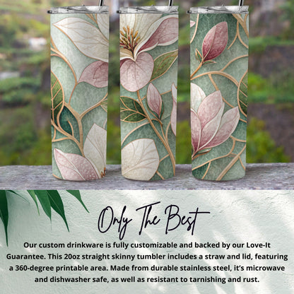Magnolia Flowers Art Deco Style Watercolor Floral Design 20 oz Skinny Tumbler - Walk Greener