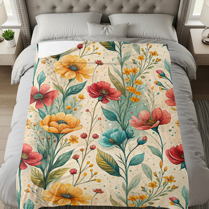 Floral Pattern with Watercolor Style Velveteen Plush Blankets - Walk Greener