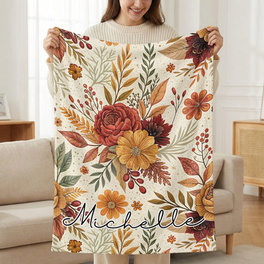 Personalized Autumn Floral Blanket with Name Michelle