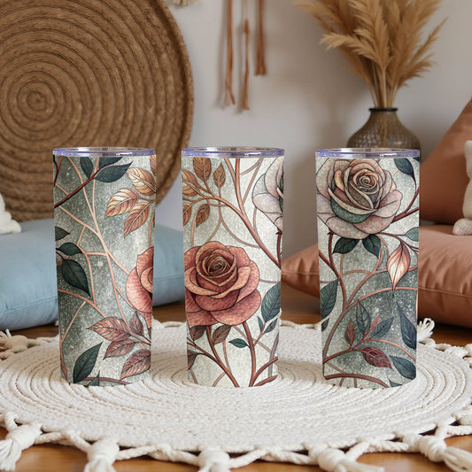 Beautiful Rose Floral Design in Art Nouveau Style 20 oz Skinny Tumbler - Walk Greener