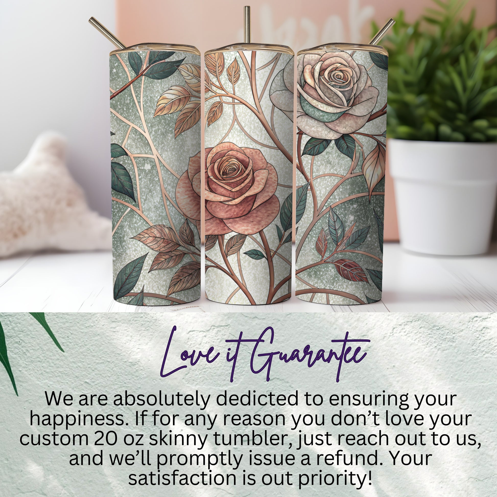 Beautiful Rose Floral Design in Art Nouveau Style 20 oz Skinny Tumbler - Walk Greener