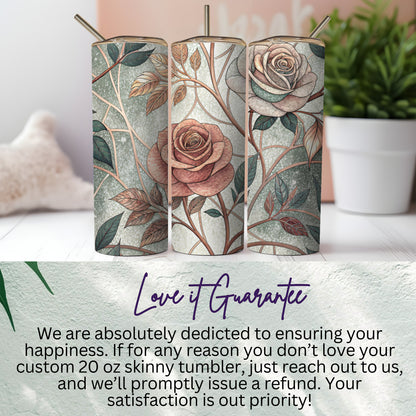 Beautiful Rose Floral Design in Art Nouveau Style 20 oz Skinny Tumbler - Walk Greener