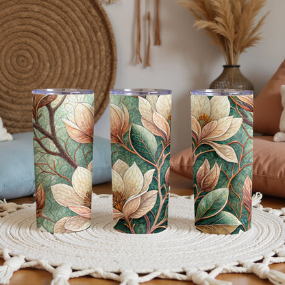 Magnolia Floral Dream Pattern Spring Design Art 20 oz Skinny Tumbler - Walk Greener