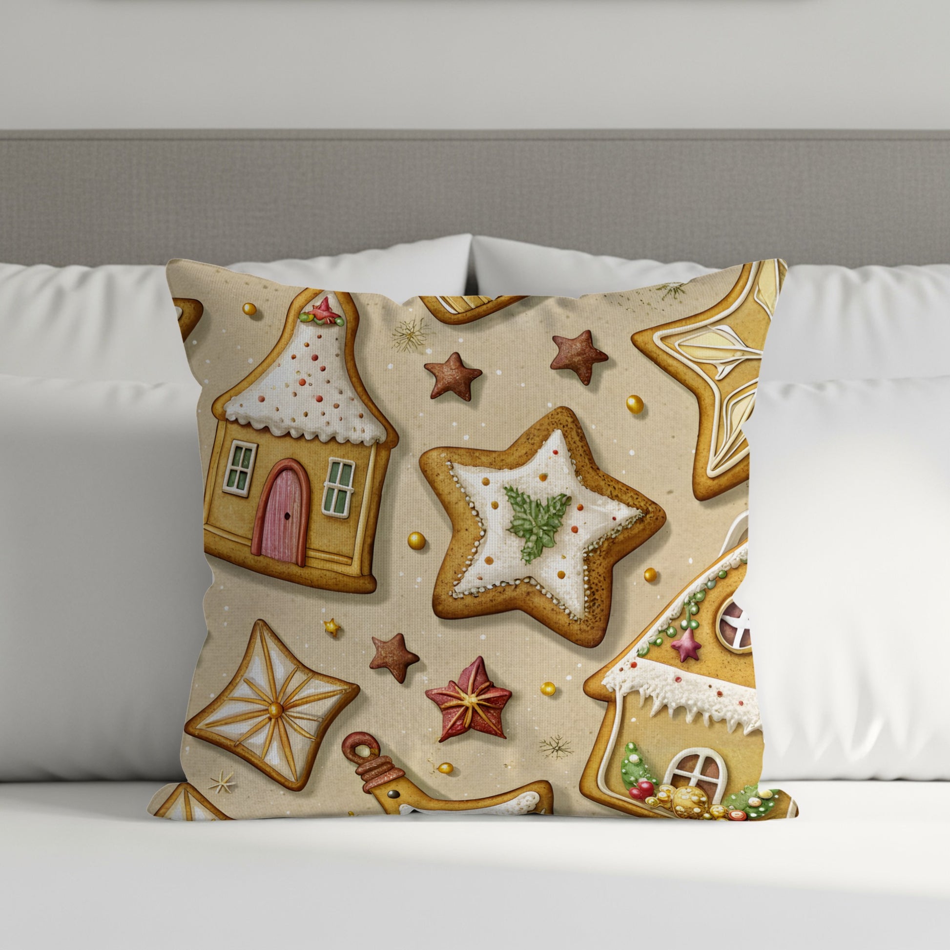 Adorable Gingerbread Holiday Seamless Pattern Design Throw Pillows - Walk Greener