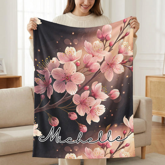 Personalized Floral Design Cherry Blossom Blanket