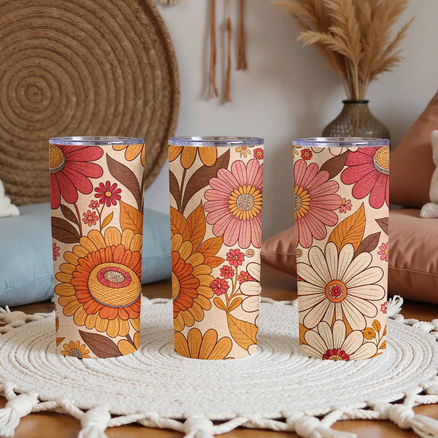 Retro Flower Pattern Insulated Drink Holder Tumbler