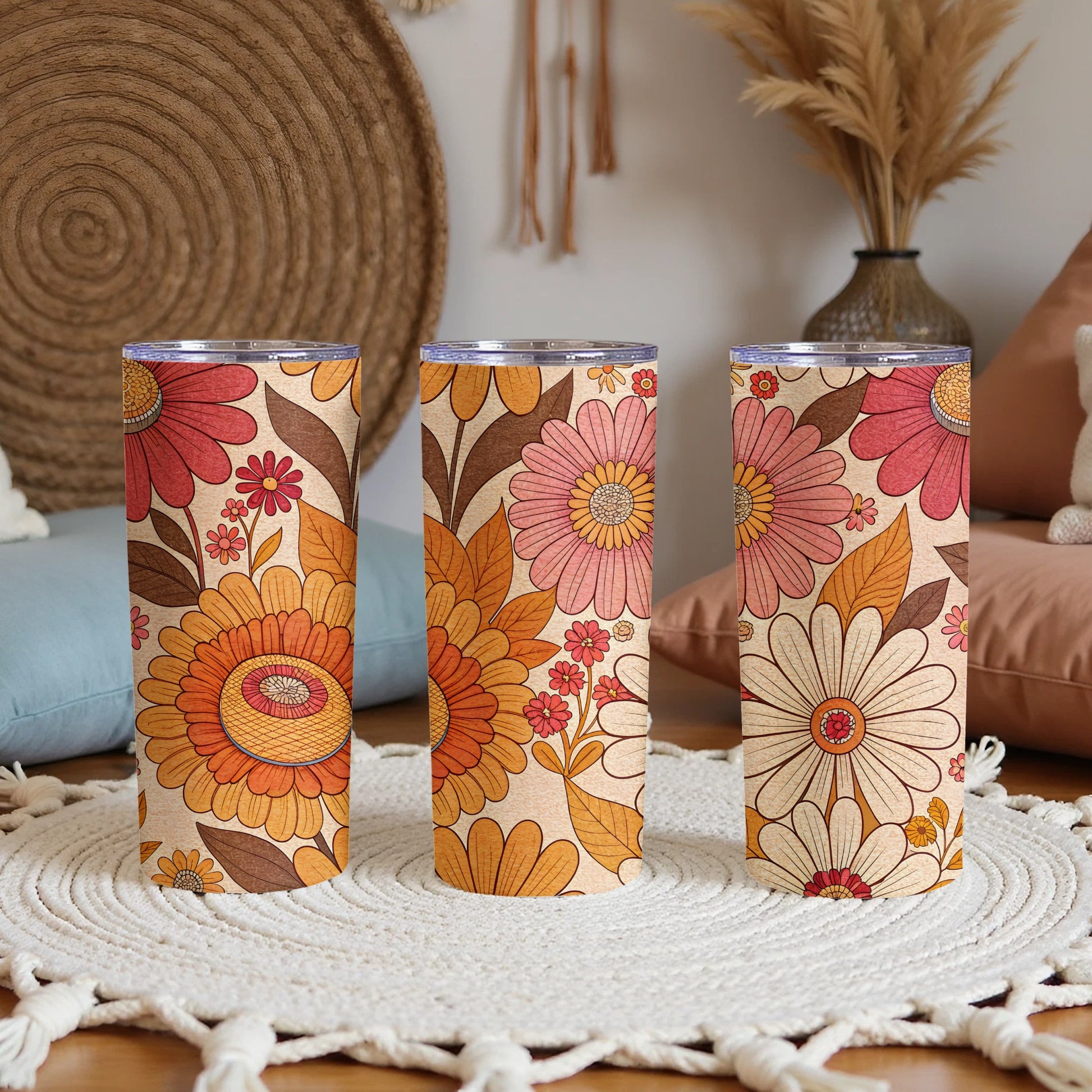 Retro Flower Pattern Insulated Drink Holder Tumbler