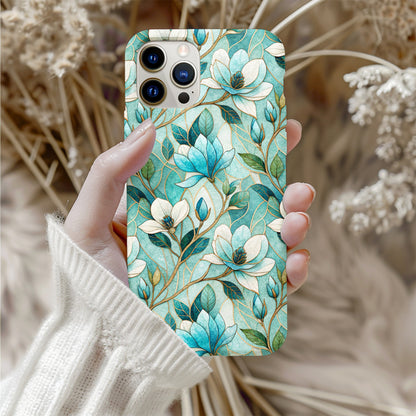Floral Pattern Turquoise and White Phone Case Product