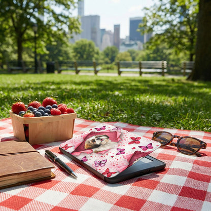 Cute Dog and Butterflies Tablet Cover With Scenic Print