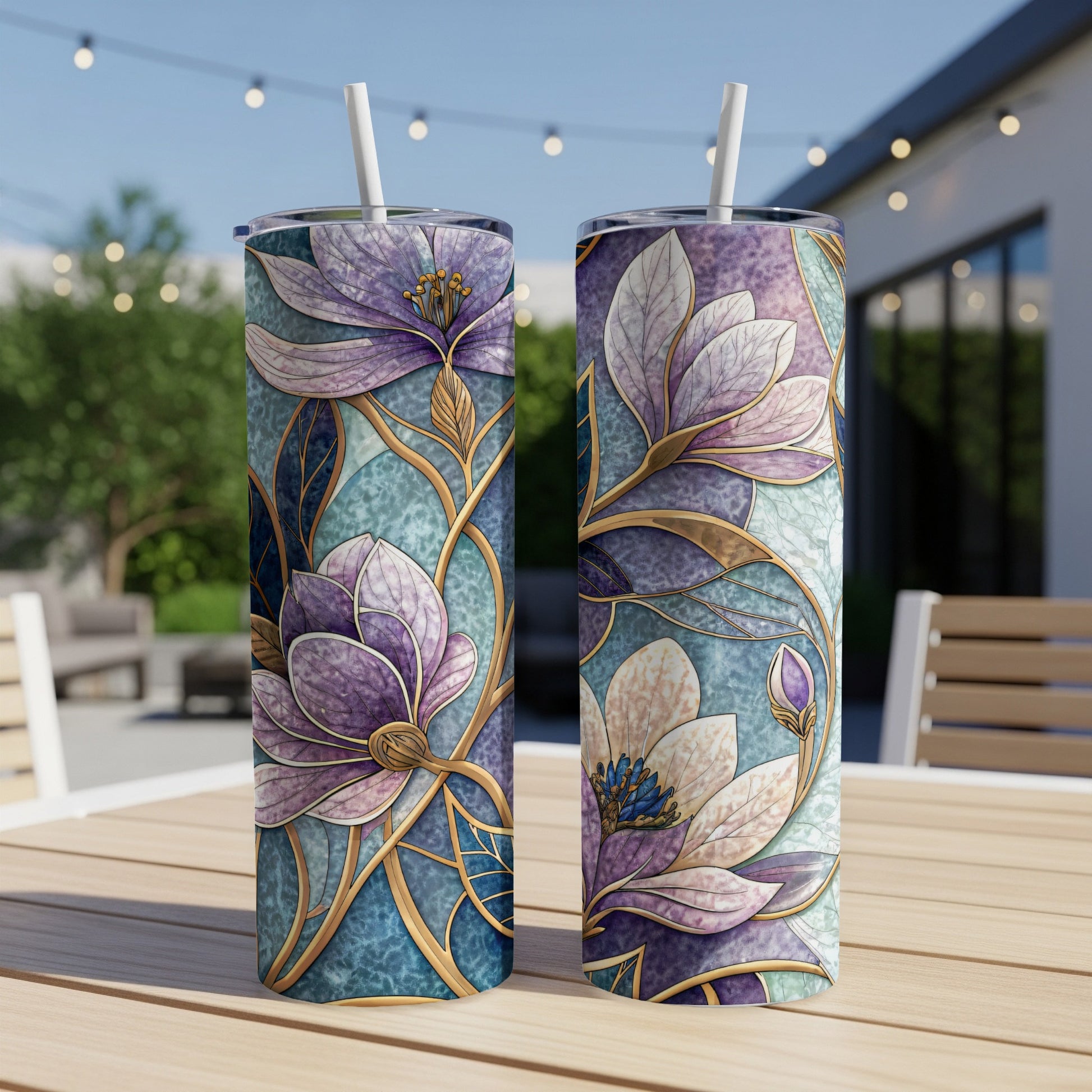 Elegant Magnolia Floral Design Gold Vein on Tumbler - Walk Greener