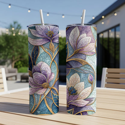 Elegant Magnolia Floral Design Gold Vein on Tumbler - Walk Greener