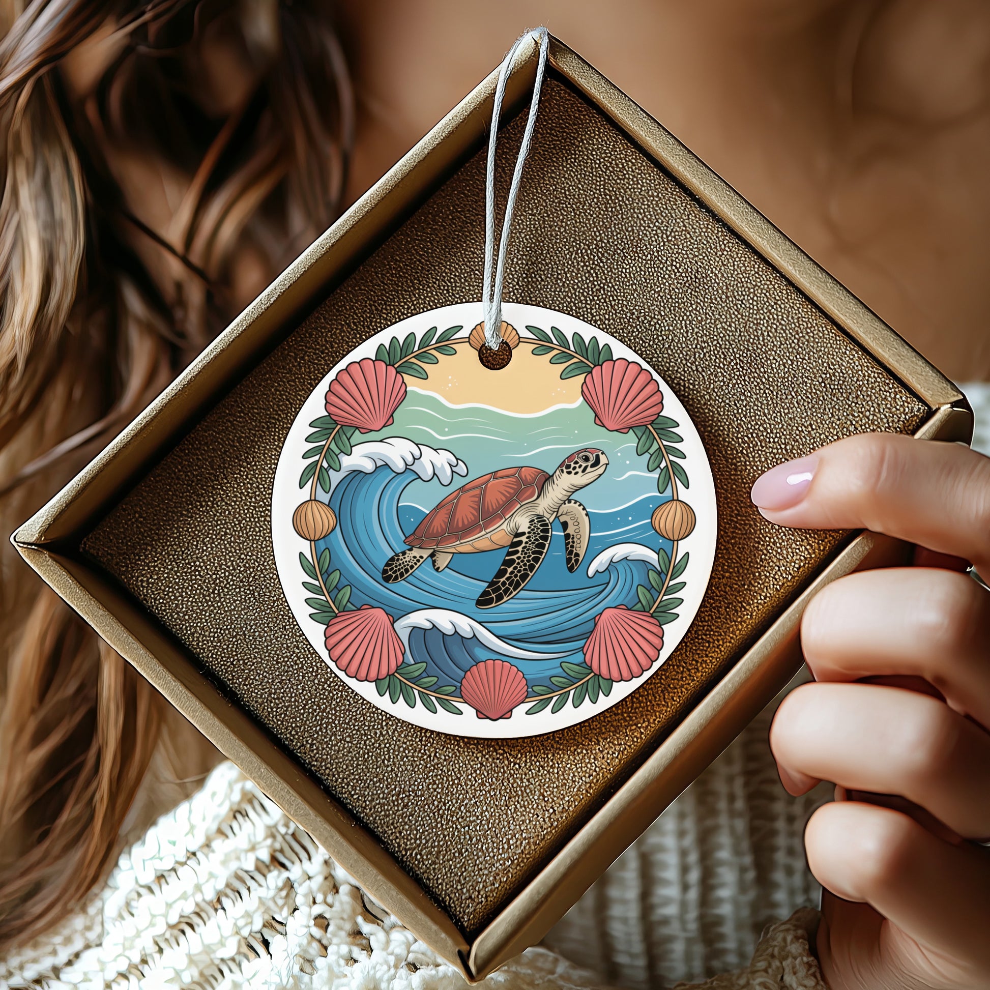 Sea Turtle and Waves Monogram Ornament product
