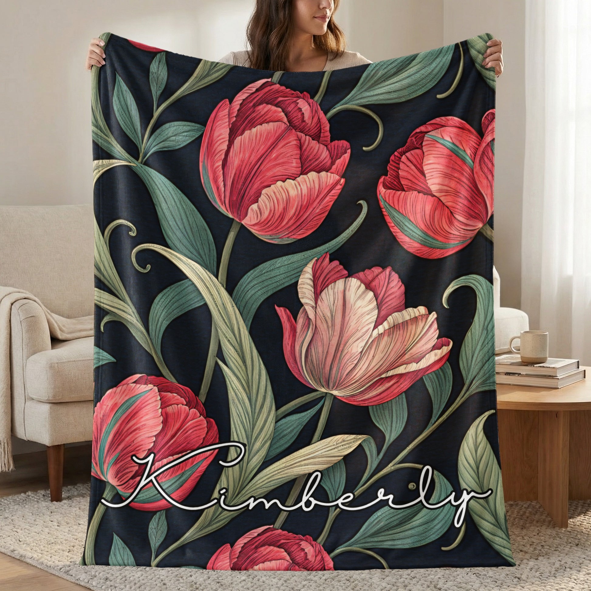 Personalized Floral Blanket with Name Kimberly Design