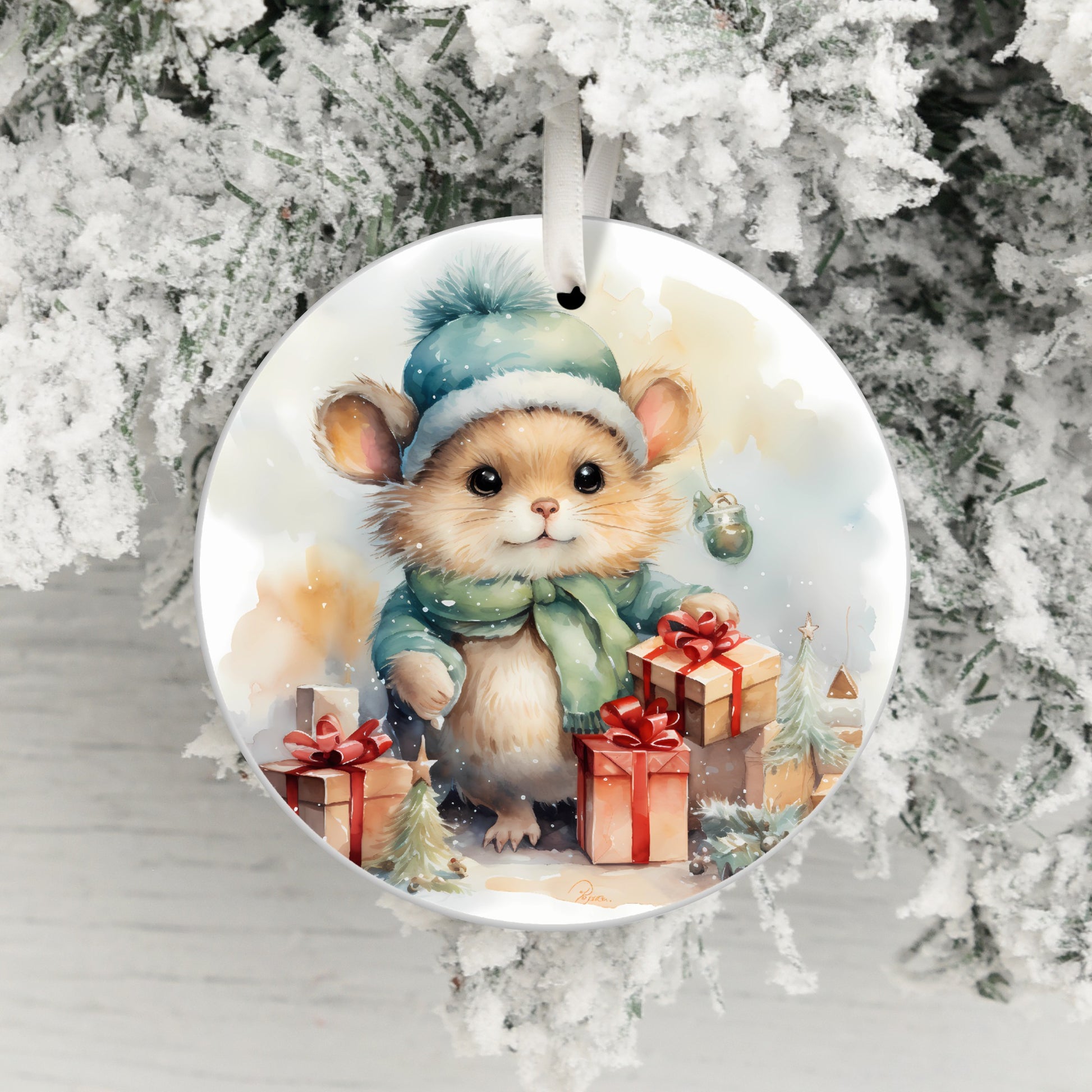 Cute Mouse with Gifts Winter Holiday Ornament product type