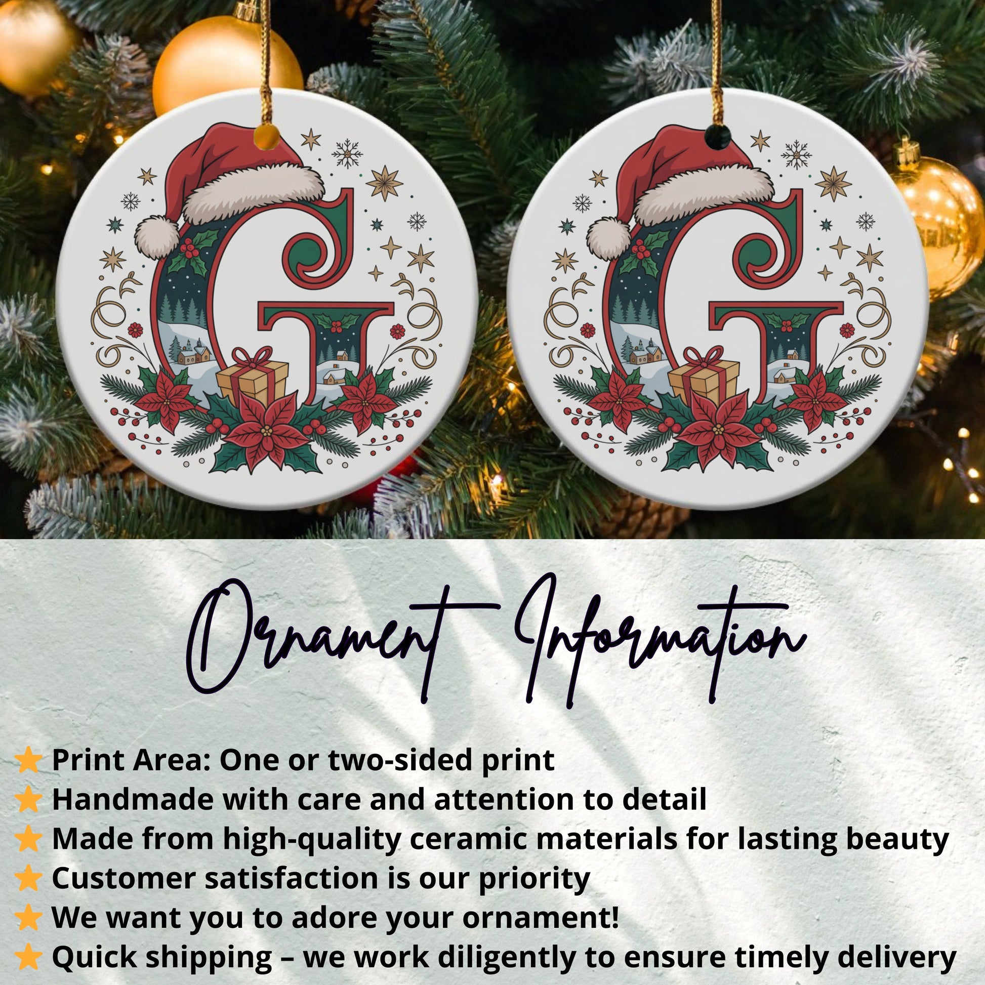 Festive Christmas Ornament with Initial G product type