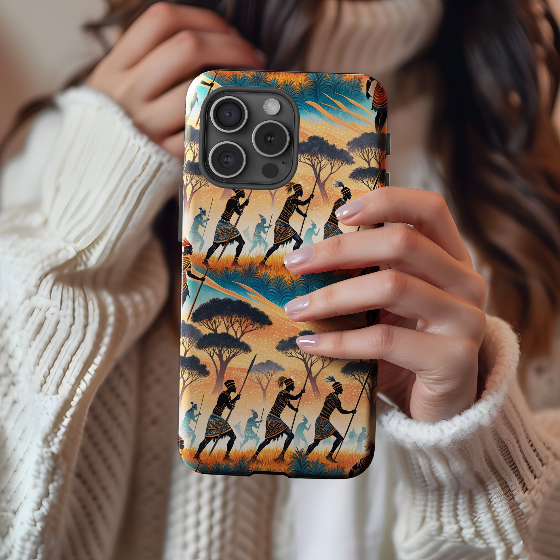 African Warriors Silhouettes Custom Scenic Pattern Custom Phone Case - Walk Greener