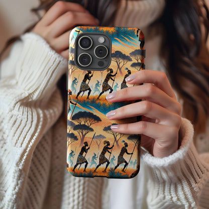 African Warriors Silhouettes Custom Scenic Pattern Custom Phone Case - Walk Greener