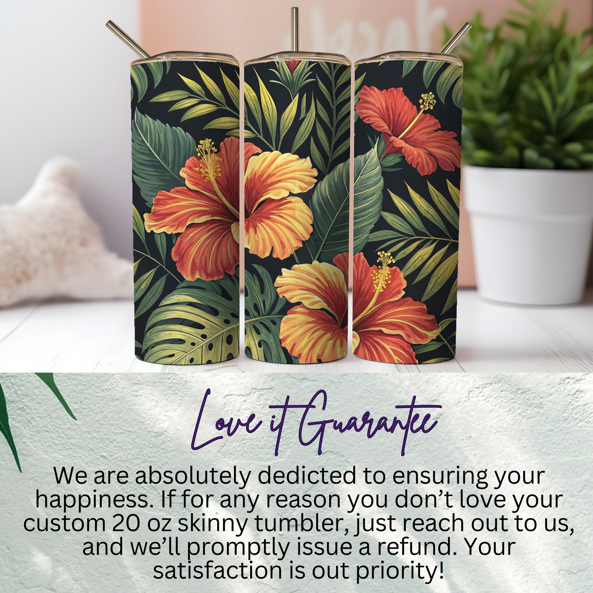Custom 20 oz Skinny Tumbler with Vibrant Floral Design