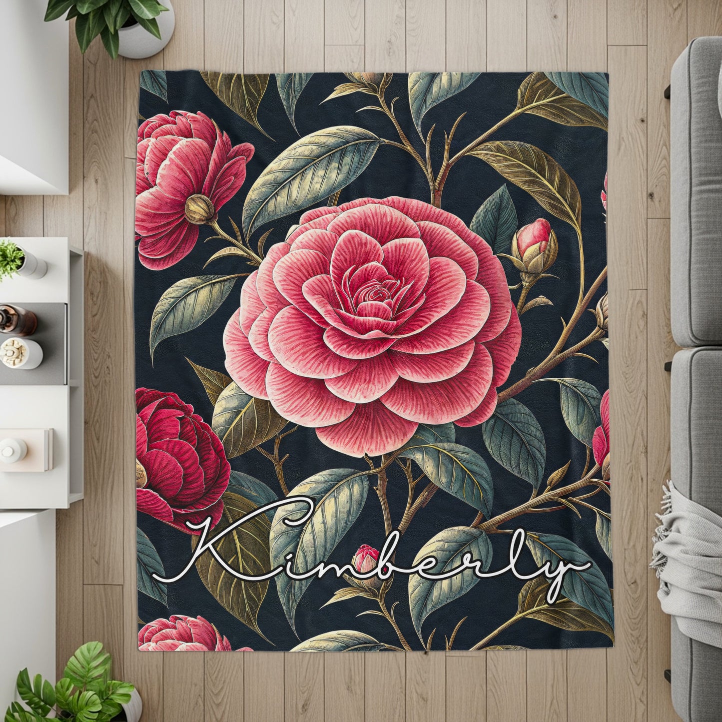 Floral Pattern Rug with Personalized Name Kimberly