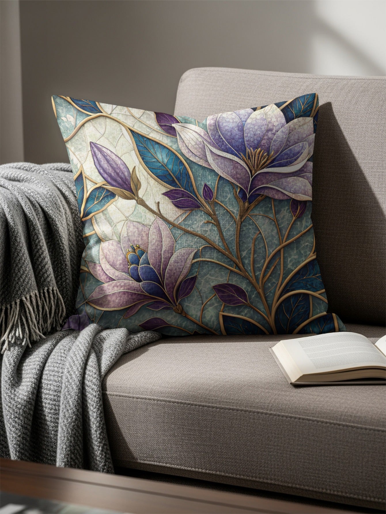 Floral Pattern Cushion with Elegant Purple Blooms