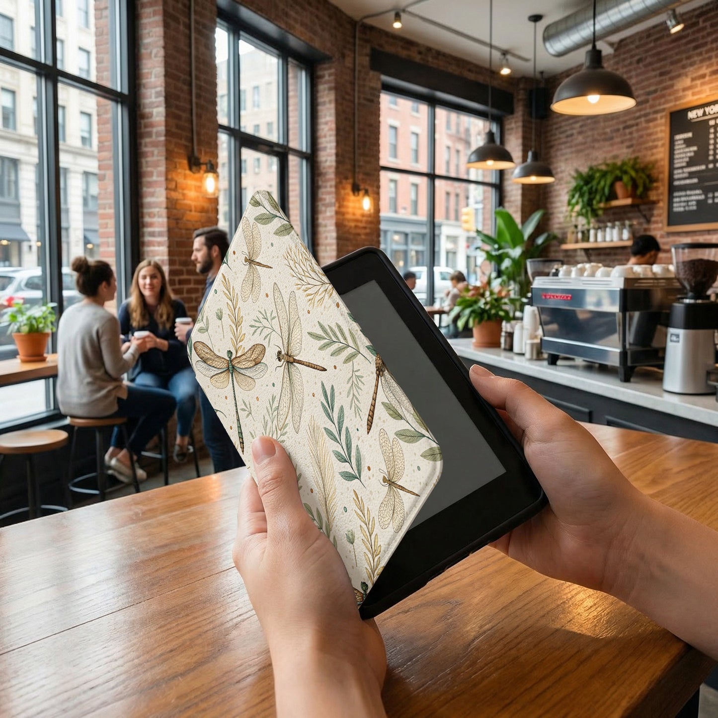 Dragonfly and Leaf Patterned eReader Sleeve Cover