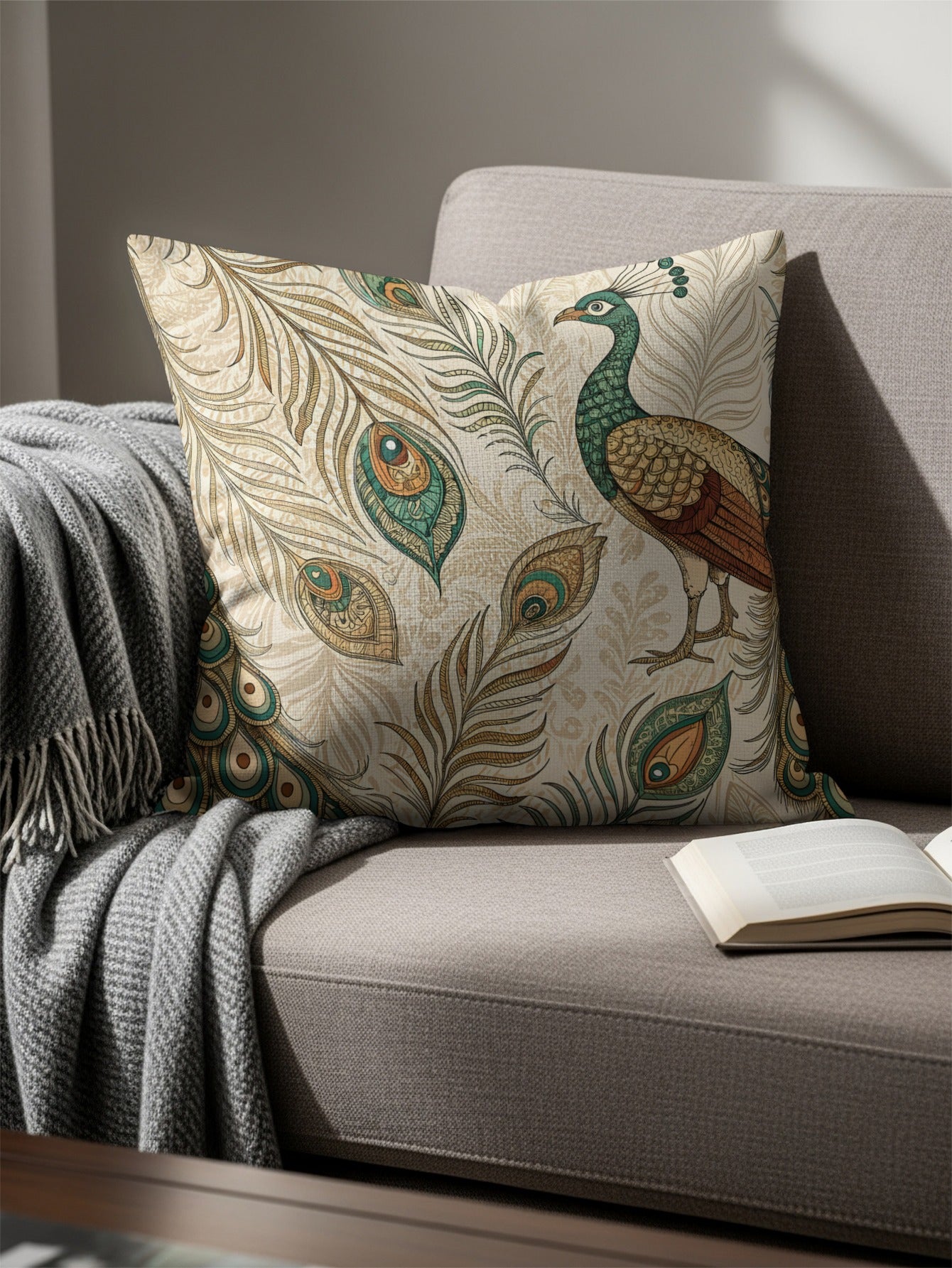 Elegant Peacock Feather Design Decorative Pillow