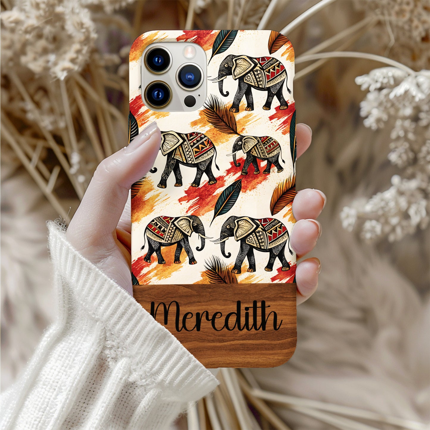 Personalized Elephant and Feather Phone Case