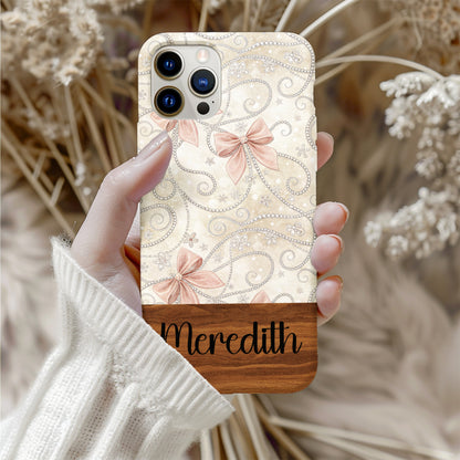 Custom Bow and Pearls Design Personalized Phone Case