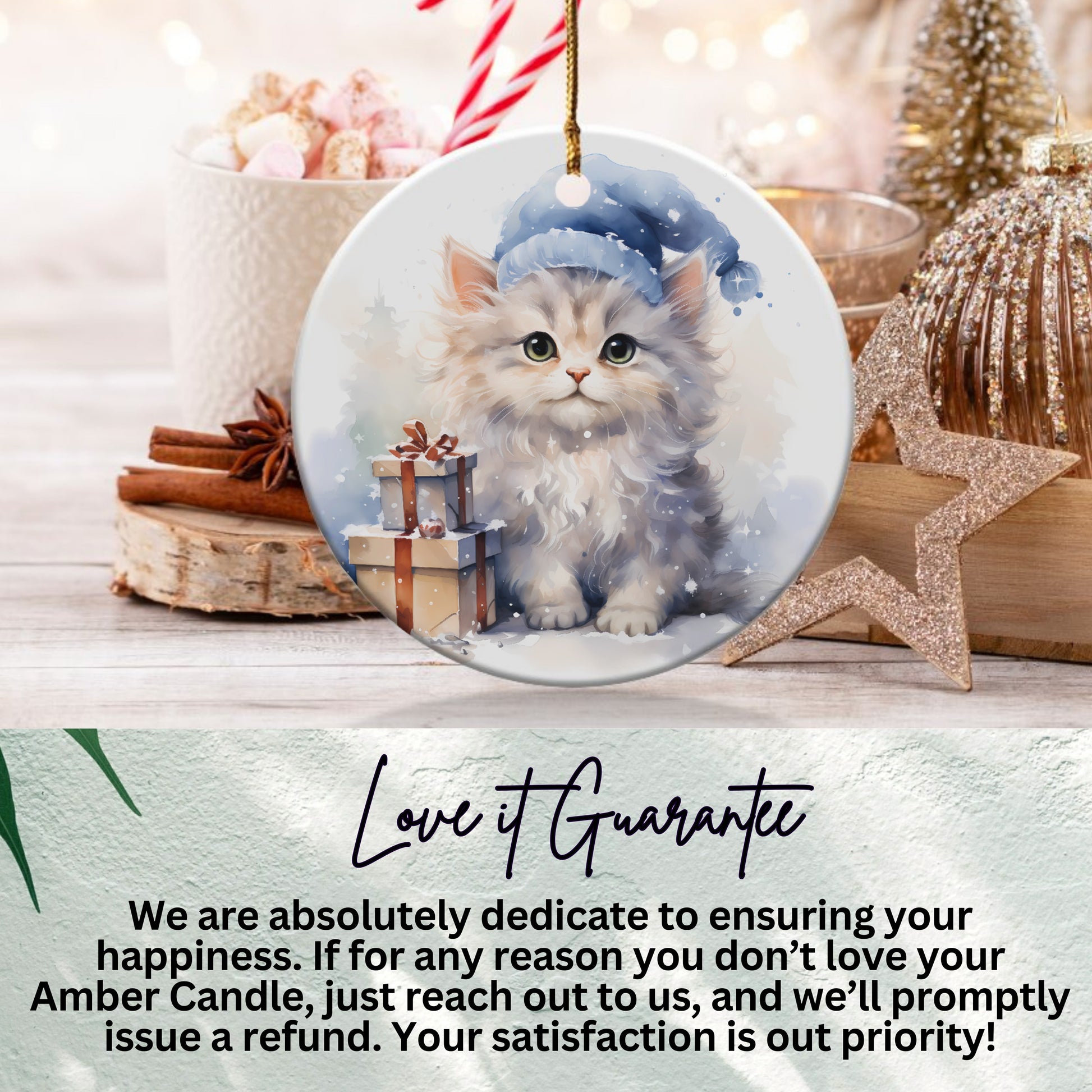 Cute Kitten with Gifts Holiday Ornament product type