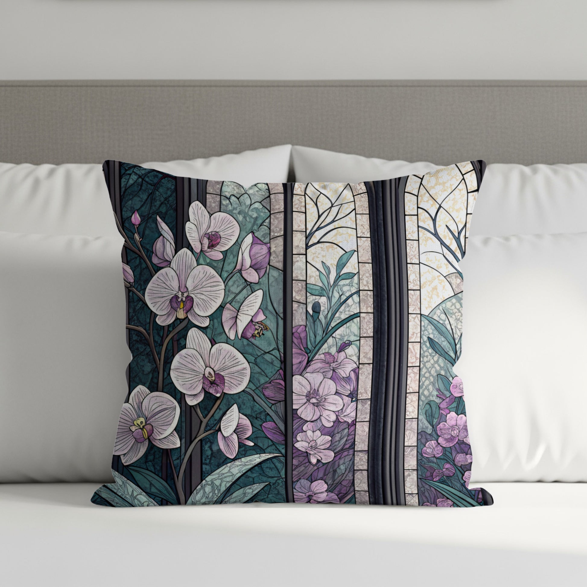 Stained Glass Inspired Floral Design Pillow Product
