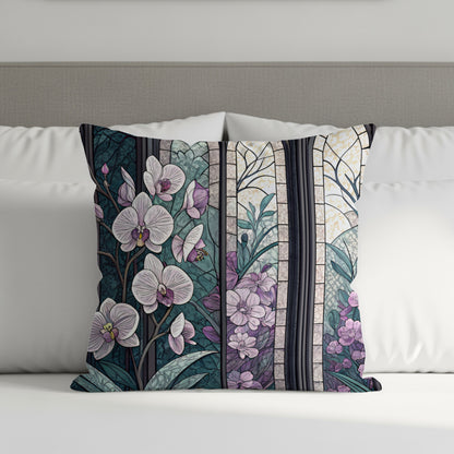 Stained Glass Inspired Floral Design Pillow Product
