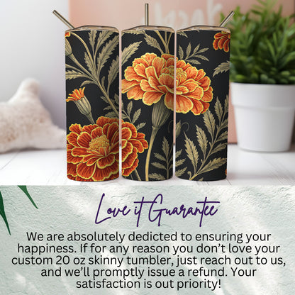 Floral Fiesta A Dark Blooming Marigolds Pattern Tumblers - Walk Greener