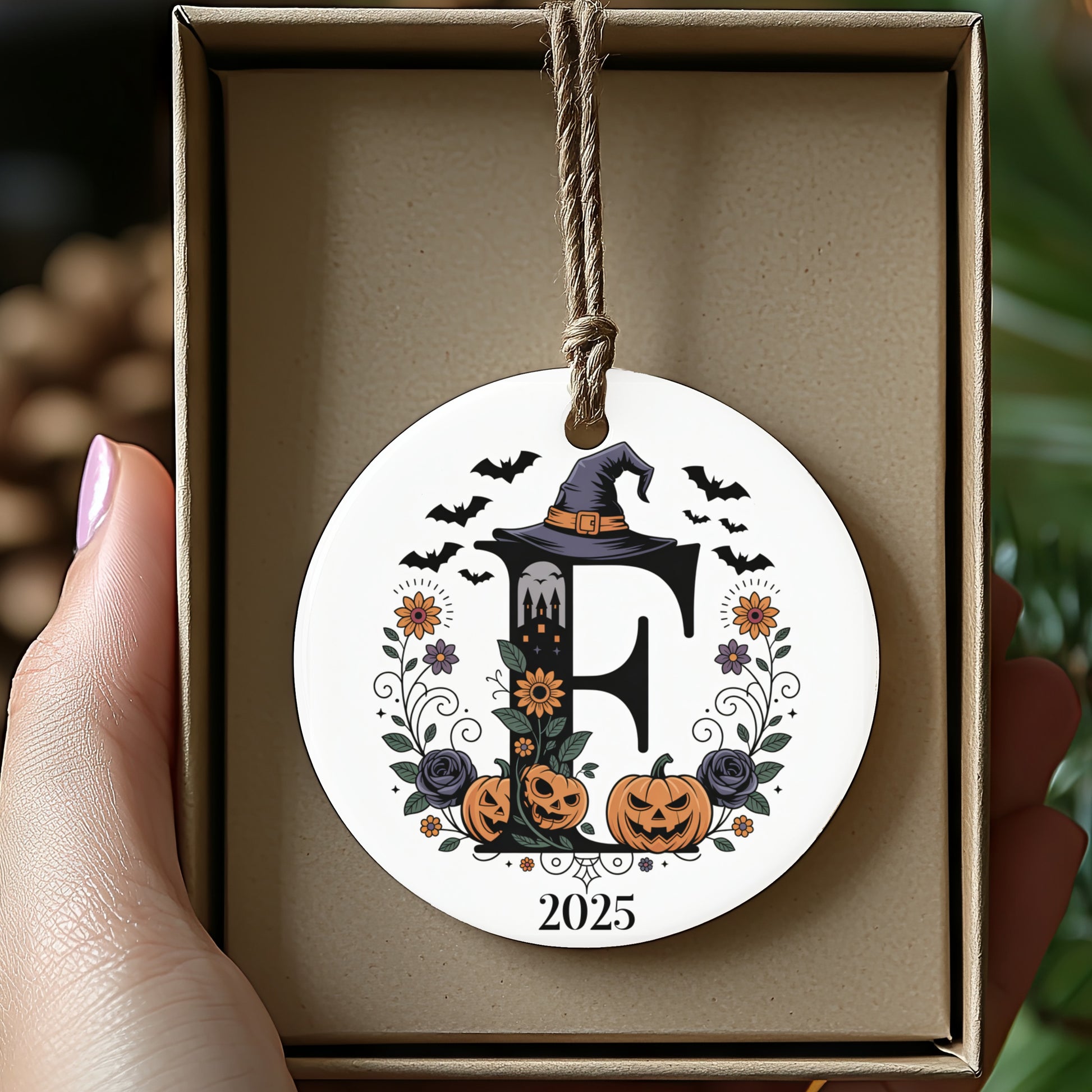Personalized Halloween Letter E 2025 Ornament product type