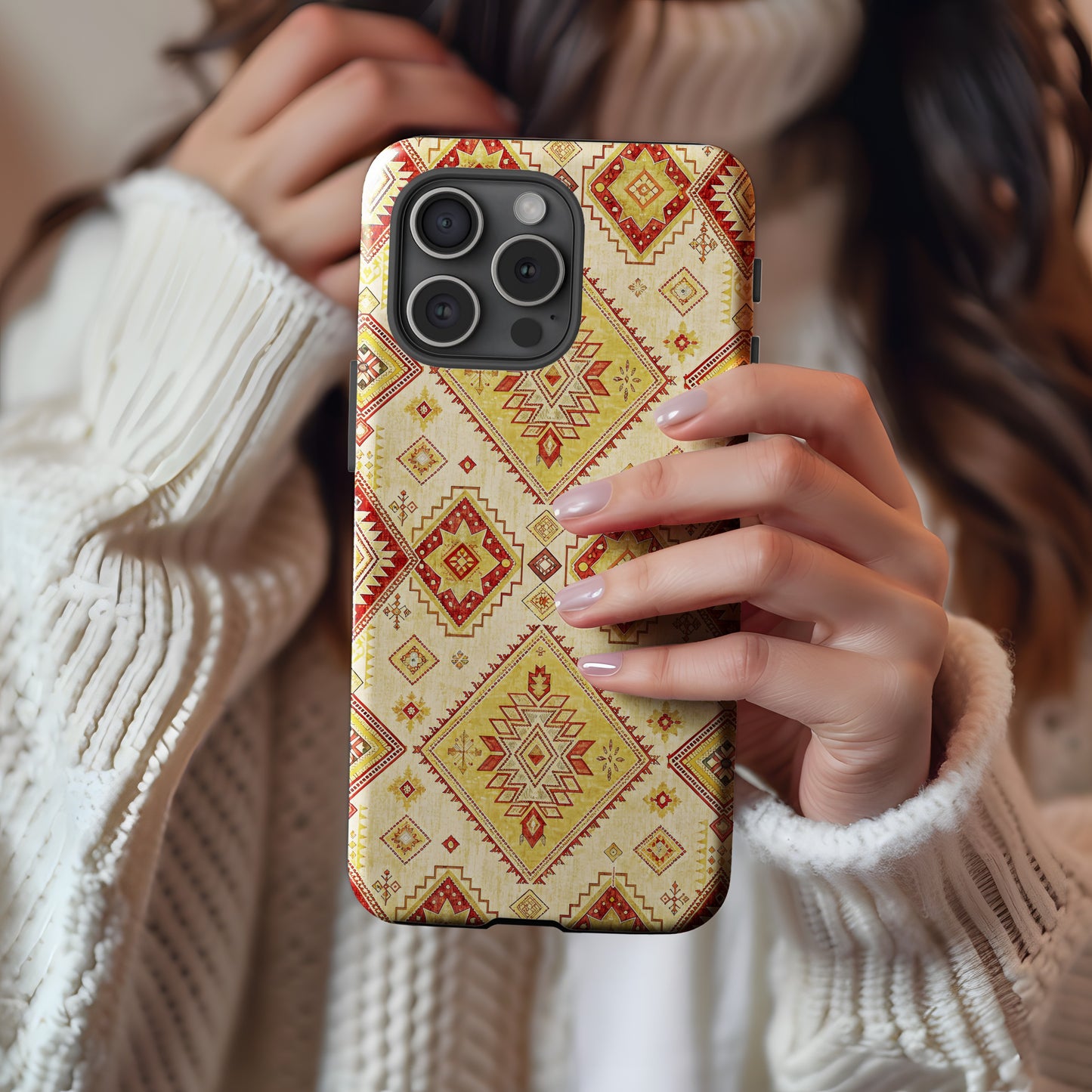 Geometric Design in Warm Tones Art Custom Phone Case - Walk Greener