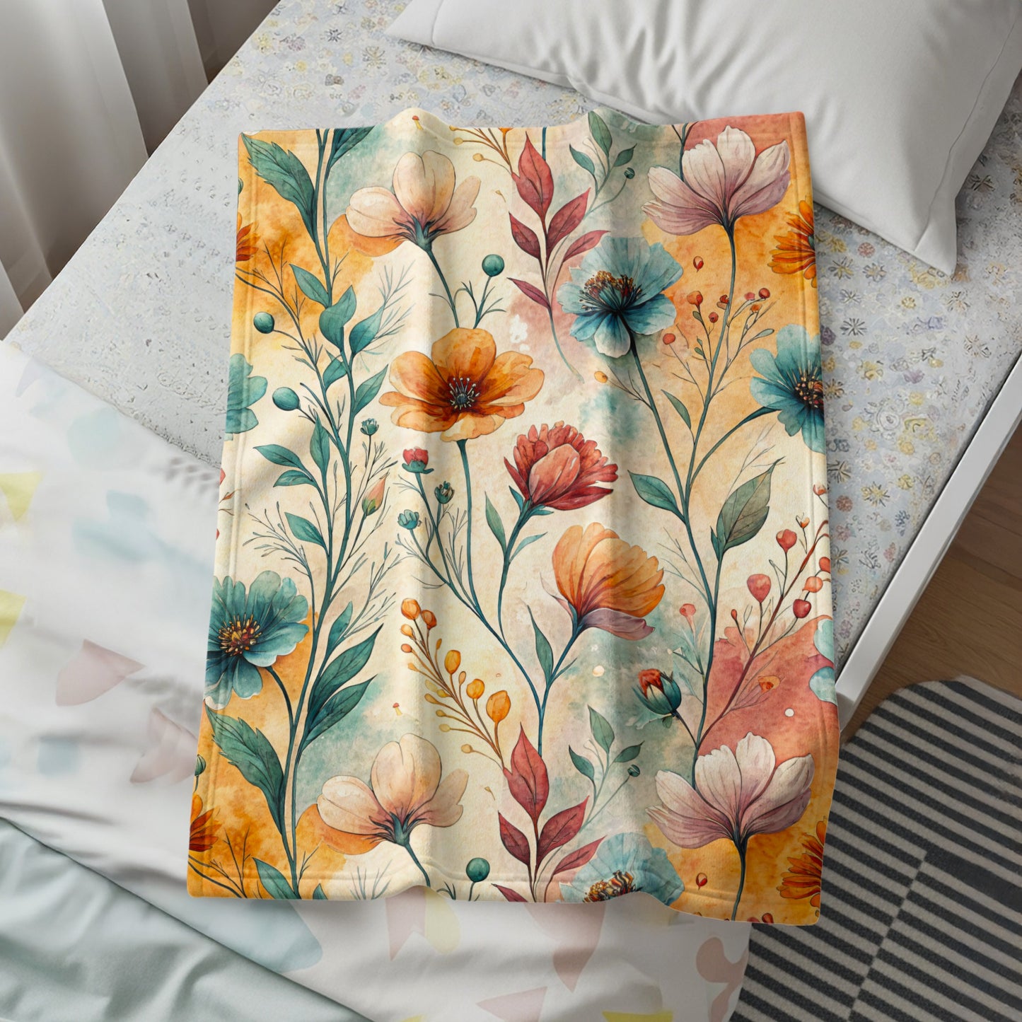 Floral Symphony a Watercolor Delight Velveteen Plush Blankets - Walk Greener