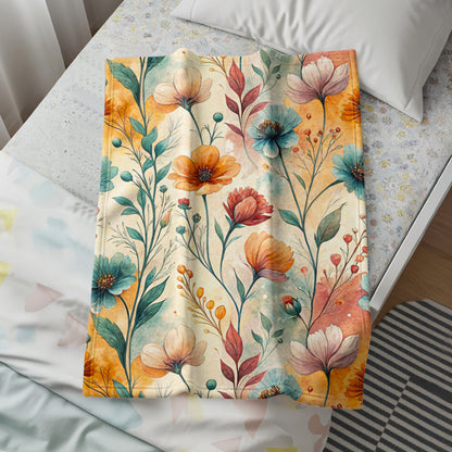 Floral Symphony a Watercolor Delight Velveteen Plush Blankets - Walk Greener