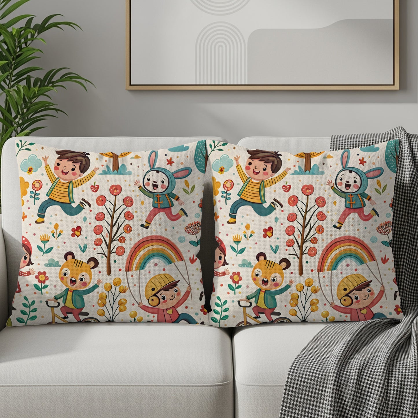 Playful Adventure with Childrens Cartoon Throw Pillows - Walk Greener