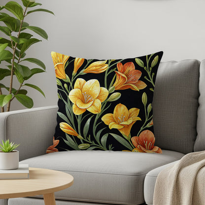 Vibrant Yellow and Orange Floral Cushion Decor Pillow