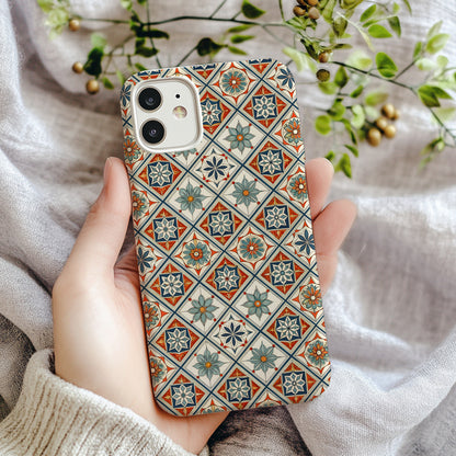 Ornate Floral Pattern In Squares With Custom Name Phone Case - Walk Greener