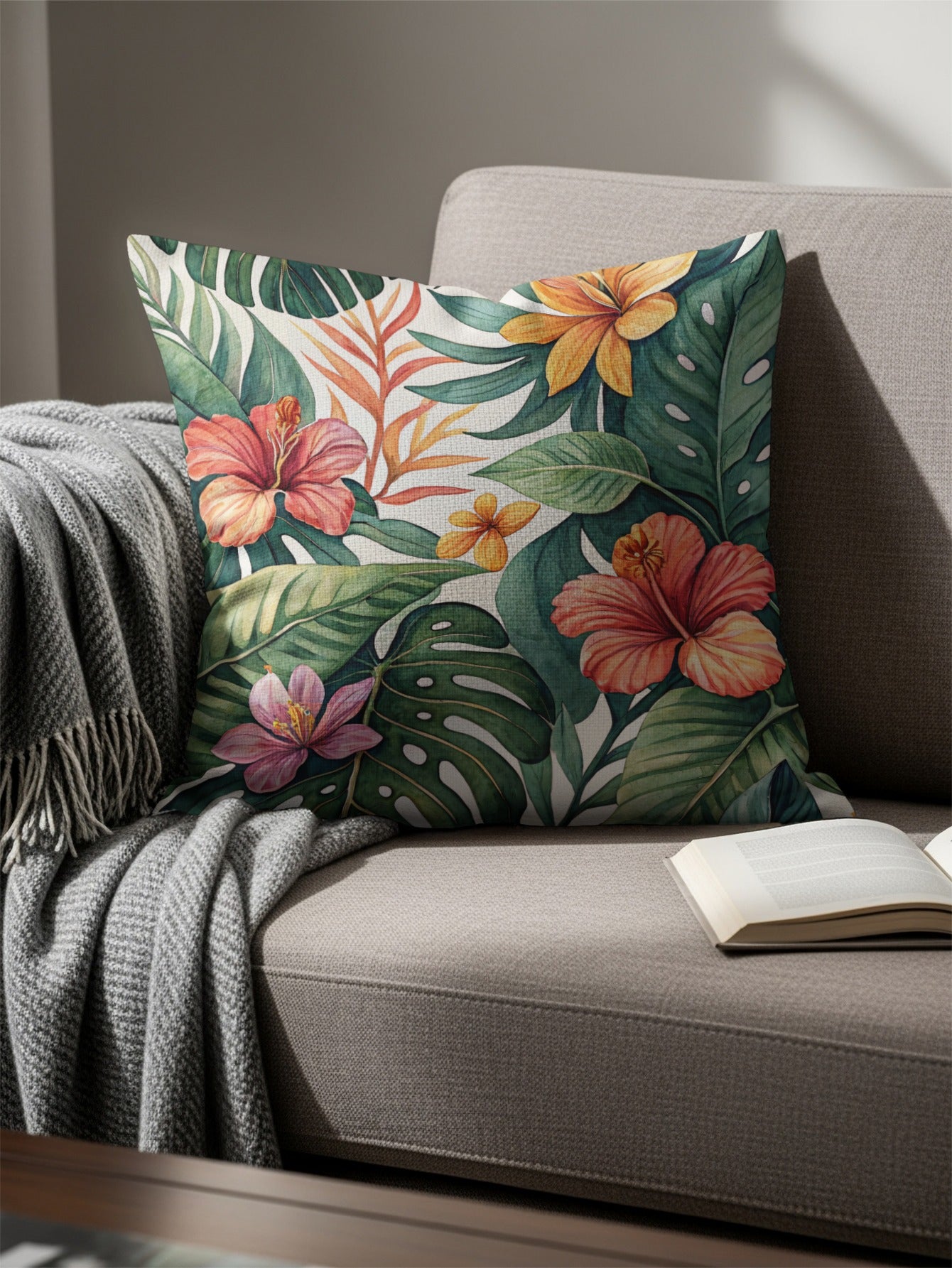 Tropical Watercolor Pattern With Hibiscus Pillows & Pillow Cases - Walk Greener