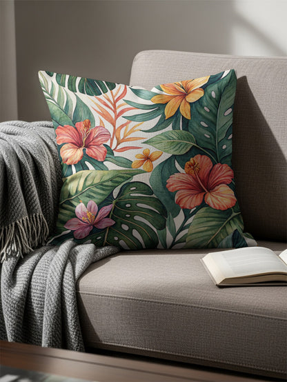 Tropical Watercolor Pattern With Hibiscus Pillows & Pillow Cases - Walk Greener
