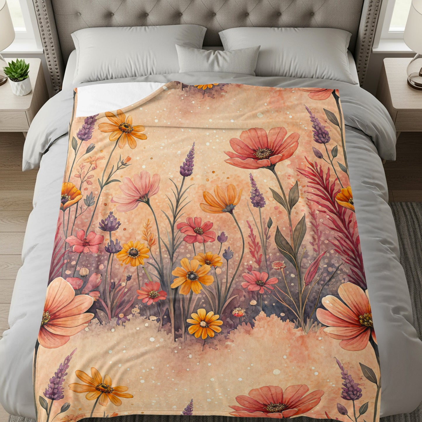 Botanical Garden Colorful Floral Design Velveteen Plush Blankets - Walk Greener