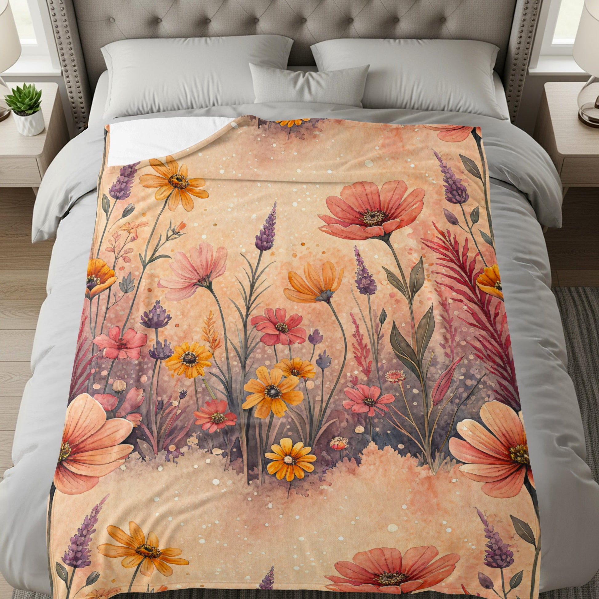 Botanical Garden Colorful Floral Design Velveteen Plush Blankets - Walk Greener