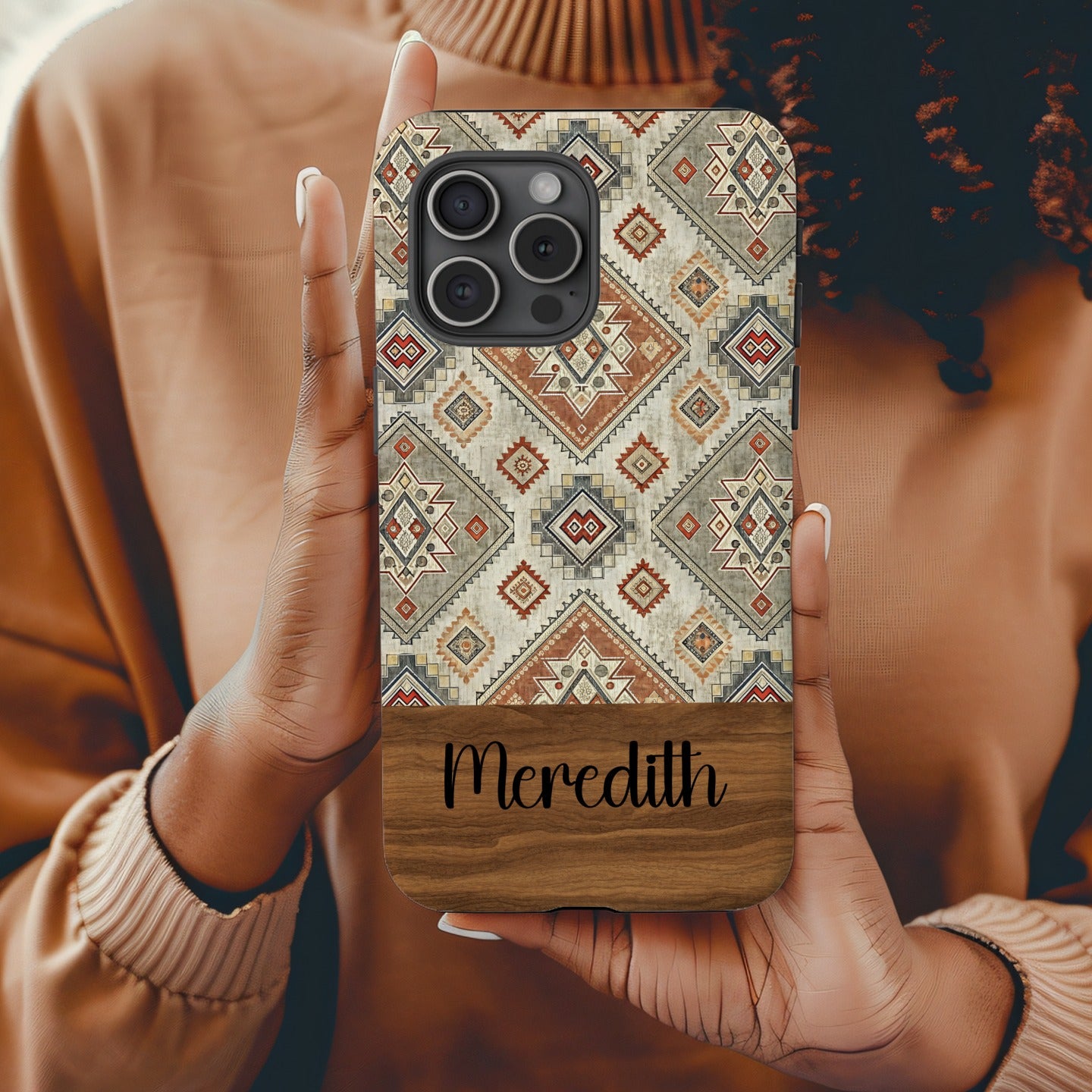 Aztec Geometric Shapes in Earth Tones Patterned Custom Phone Case - Walk Greener